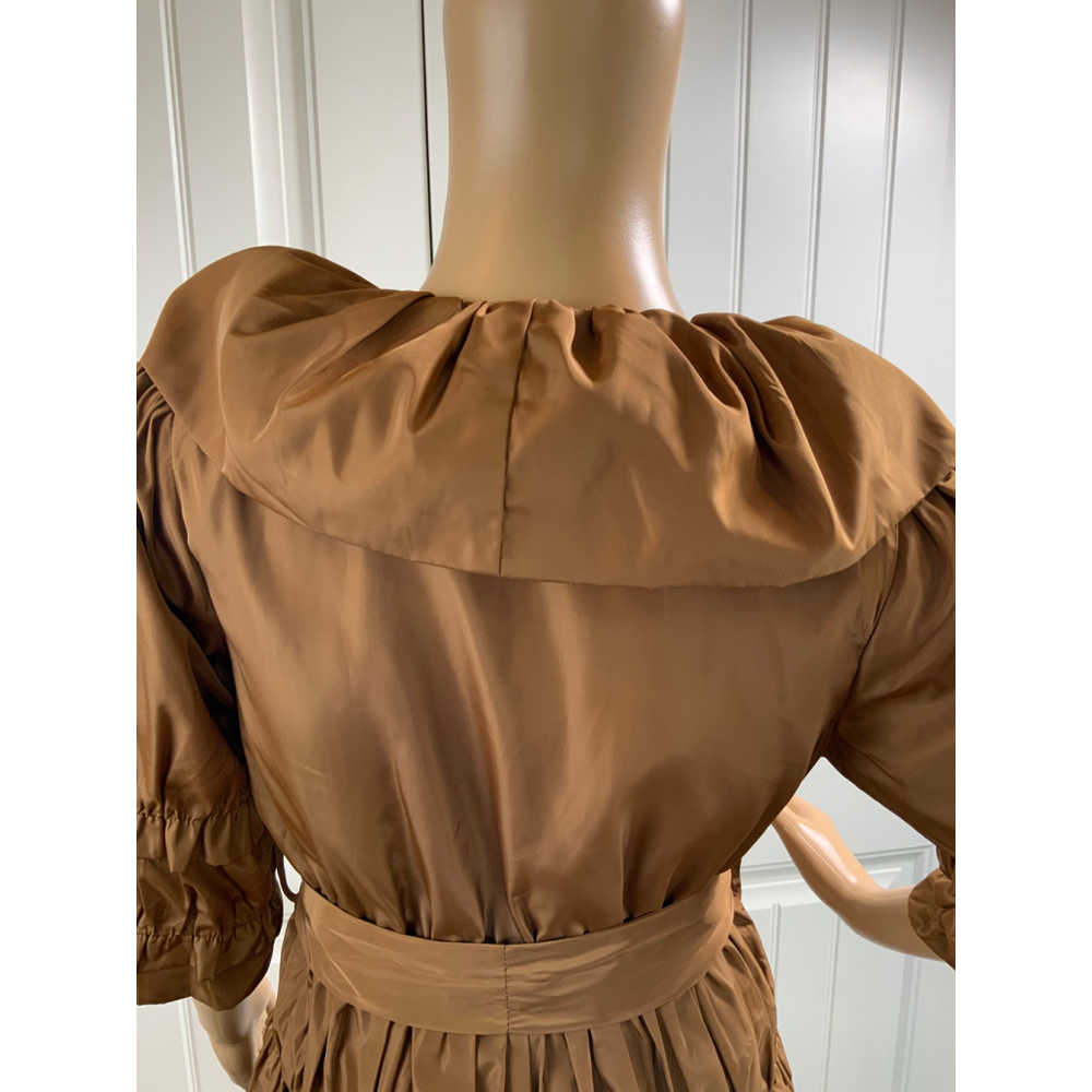Ryu Women's Ruffled Mini Tiered Dress Size Small Brown 3/4 Sleeves Belted V-Neck - Picture 11 of 15